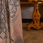 EKKTARA Saree For Women Grey Colour Pure Linen IKAT Handloom Weaving Saree With Unstitched Blouse