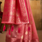 EKKTARA Saree For Women Magenta Pink Banarasi Tissue Saree