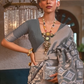 EKKTARA Saree For Women Grey Colour Pure Linen IKAT Handloom Weaving Saree With Unstitched Blouse