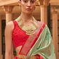 EKKTARA Saree For Women Pista Green & Red Colour Pure Silk Designer Patola Saree With Unstitched Blouse