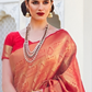 EKKTARA Saree For Women Sunny Red Colour Handloom Weaving Kanjivaram Saree With Unstitched Blouse