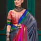 EKKTARA Saree For Women Dark Grey Colour Handloom Silk Saree With Unstitched Blouse