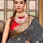 EKKTARA Saree For Women Grey Colour Silk Weaving Saree With Designer Pallu