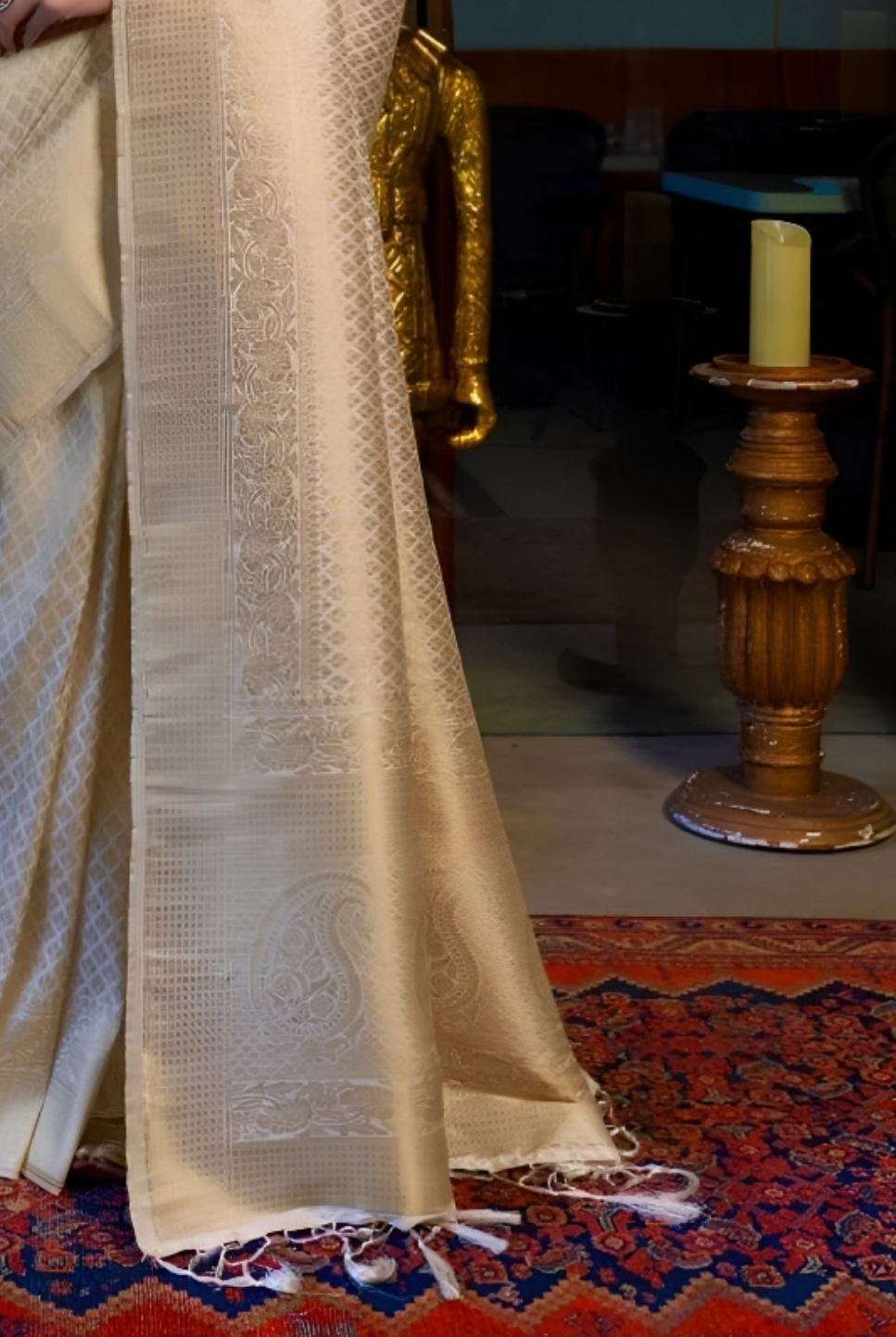 EKKTARA Saree For Women Fresh Golden Silk Handloom Weaving Saree