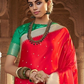 EKKTARA Saree For Women Scarlet Red Designer Satin Paithani Saree With Contrast Blouse