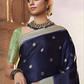 EKKTARA Saree For Women Navy Blue Designer Satin Paithani Saree With Contrast Blouse