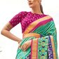 EKKTARA Saree For Women Mint Green Colour Pure Silk Trendy Patola Saree With Unstitched Blouse