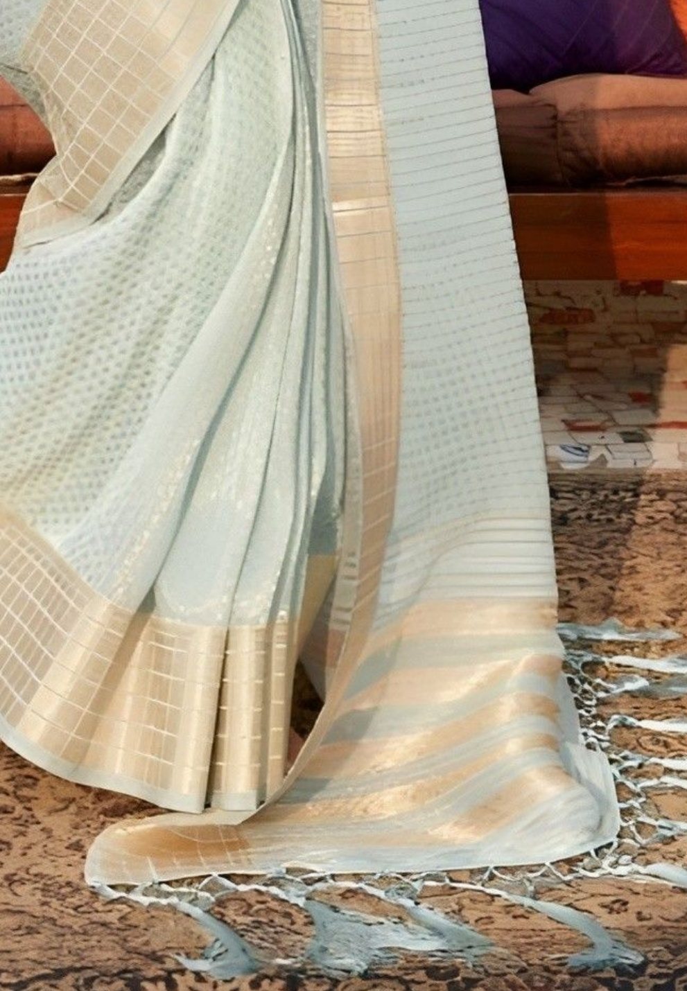 EKKTARA Saree For Women Baby Blue Soft Silk Tissue Saree