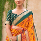 EKKTARA Saree For Women Chrome Yellow Colour Pure Silk Trendy Patola Saree With Unstitched Blouse