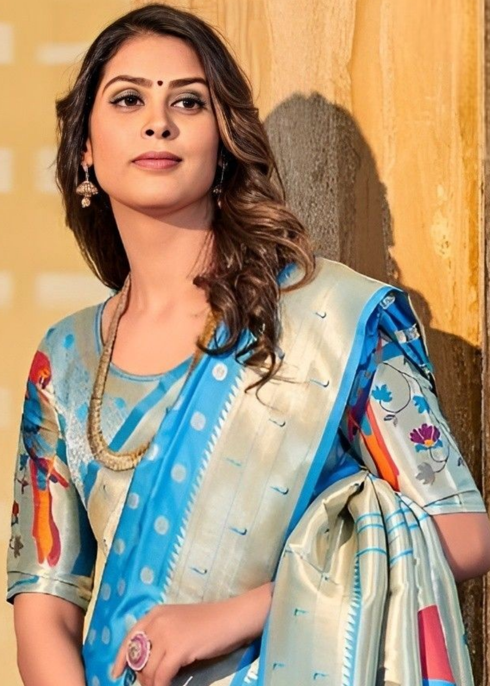 EKKTARA Saree For Women Marine Blue Paithani Silk Saree & Designer Blouse