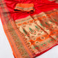 EKKTARA Saree For Women Red Colour Silk Paithani Concept Saree With Unstitched Blouse