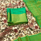 EKKTARA Saree For Women Cream Colour Tusser Silk Kalamkari Print Saree With Contrast Unstitched Blouse